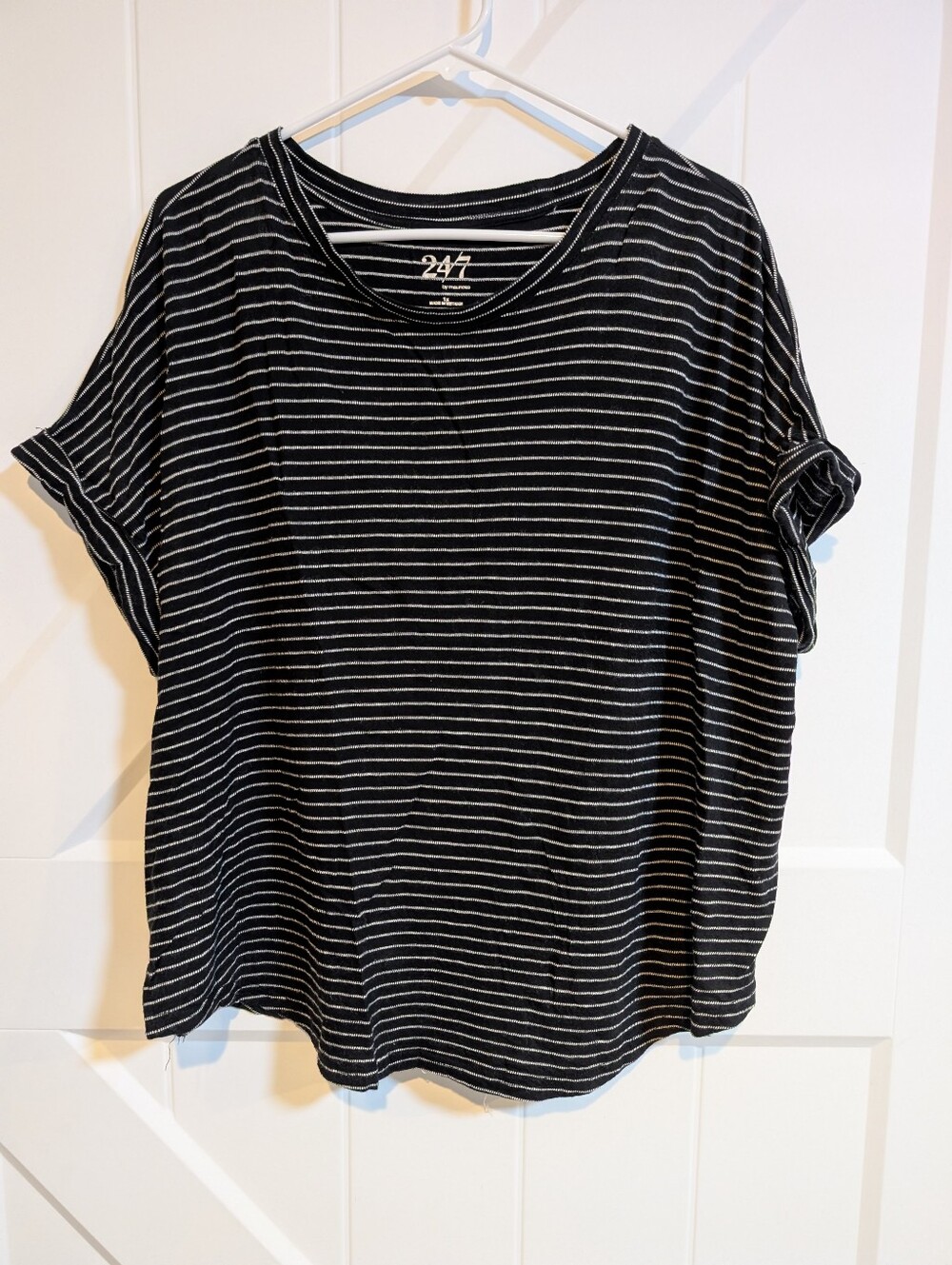 24/7 Women’s Black & White Striped Short Sleeve Tee